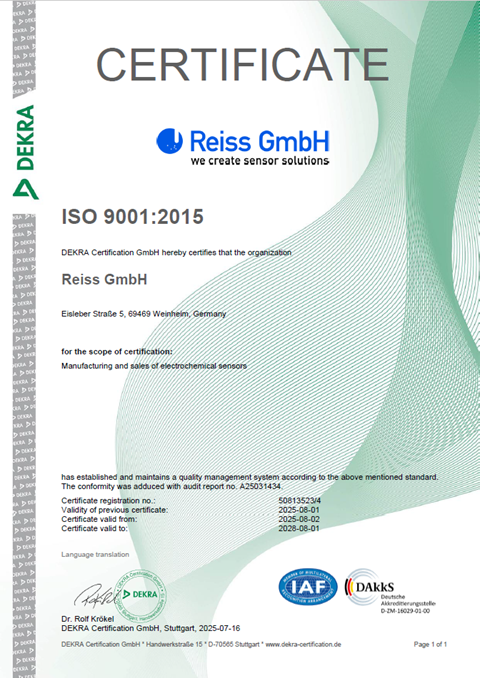 Certificate for the manufacture and distribution of electronic sensors